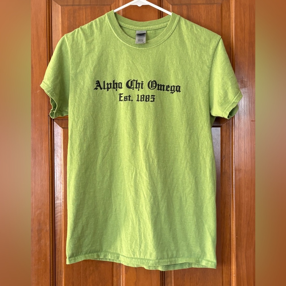 Gildan Lime Green Alpha Chi Omega Short Sleeve Tee